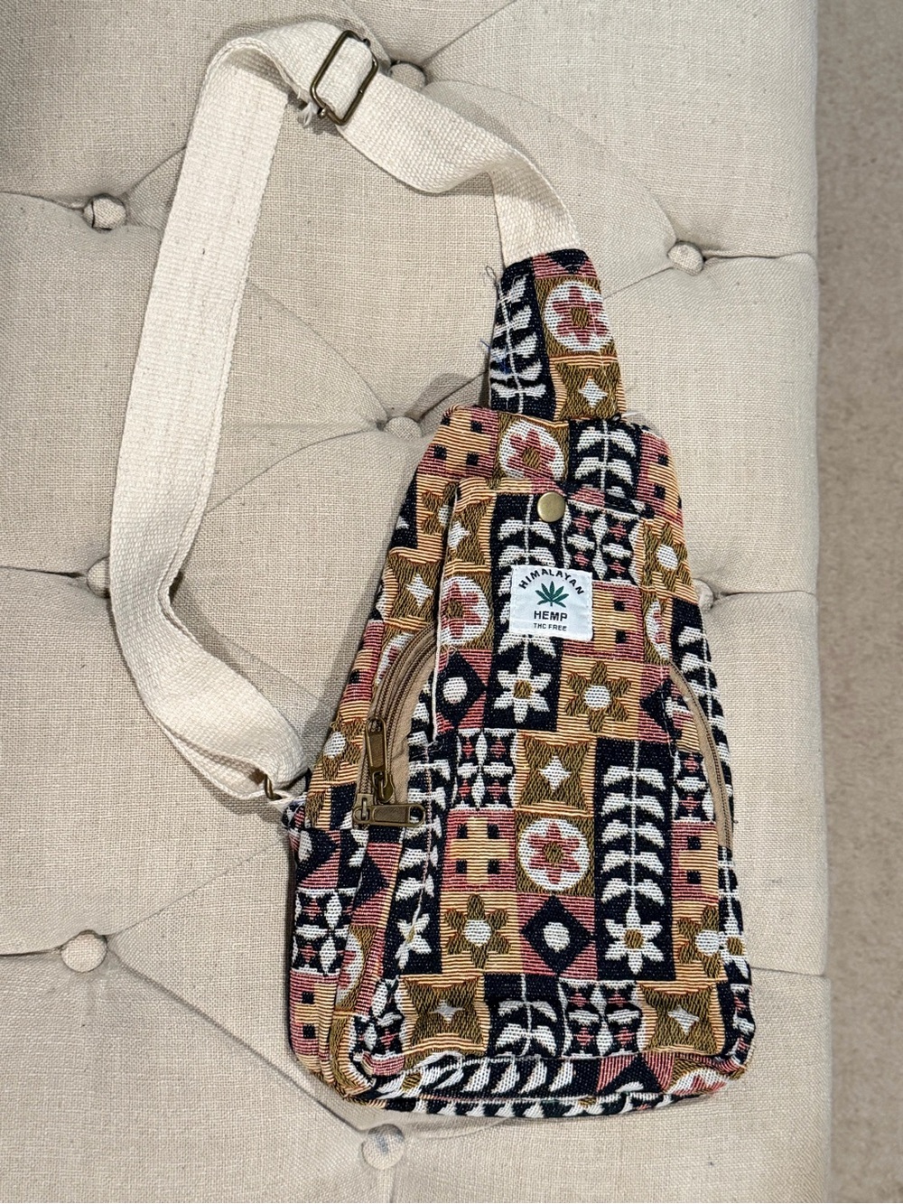 Hemp Sling Bag in Multicolor Geometric Print